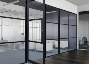 Interior glass room divider Thin framed aluminium windows